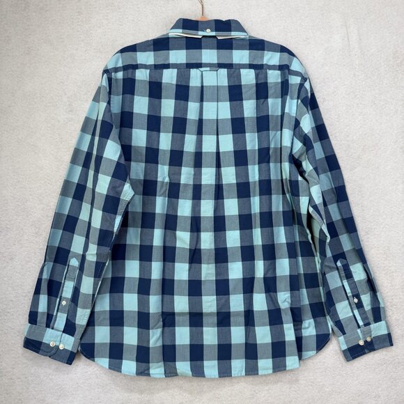 Lands' End Shirt Mens Large Blue Navy Sail Rigger Oxford Plaid Button Down - Picture 6 of 11